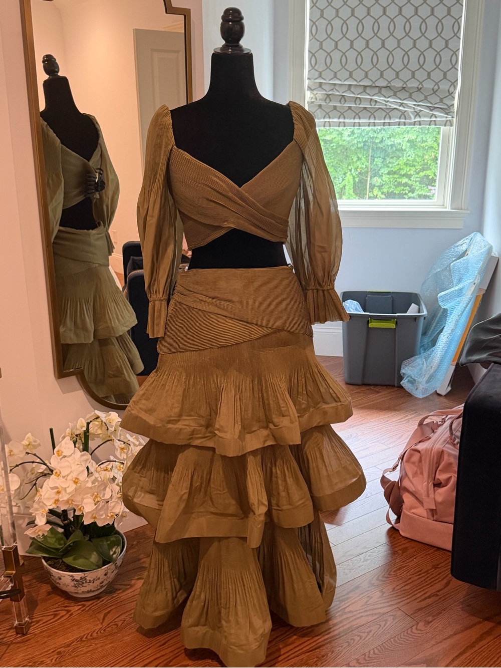 Zimmermann Olive Tiered Ruffle Maxi Skirt Set